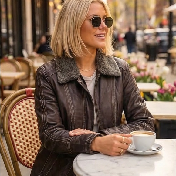 Twik 100% Genuine Leather Jacket - Removable Sherpa Collar - Vintage Style - Picture 2 of 13